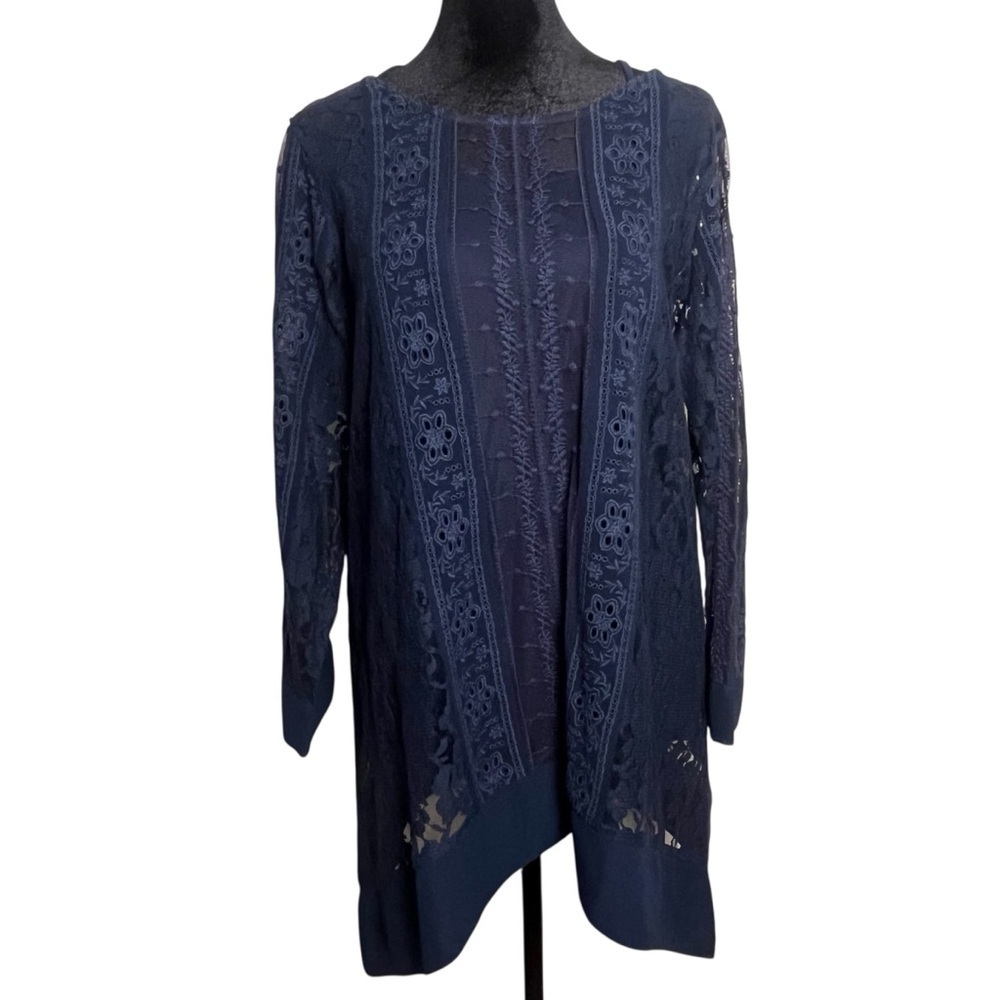 Sundance Sense of Style Sheer Lace Tunic Top Navy Blue — Size Medium - Picture 2 of 11